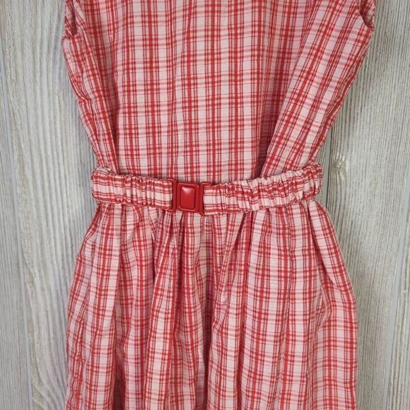 Little Girls Approx Medium Red White Check Sleeveless Dress Apple Embellishments - Picture 5 of 10